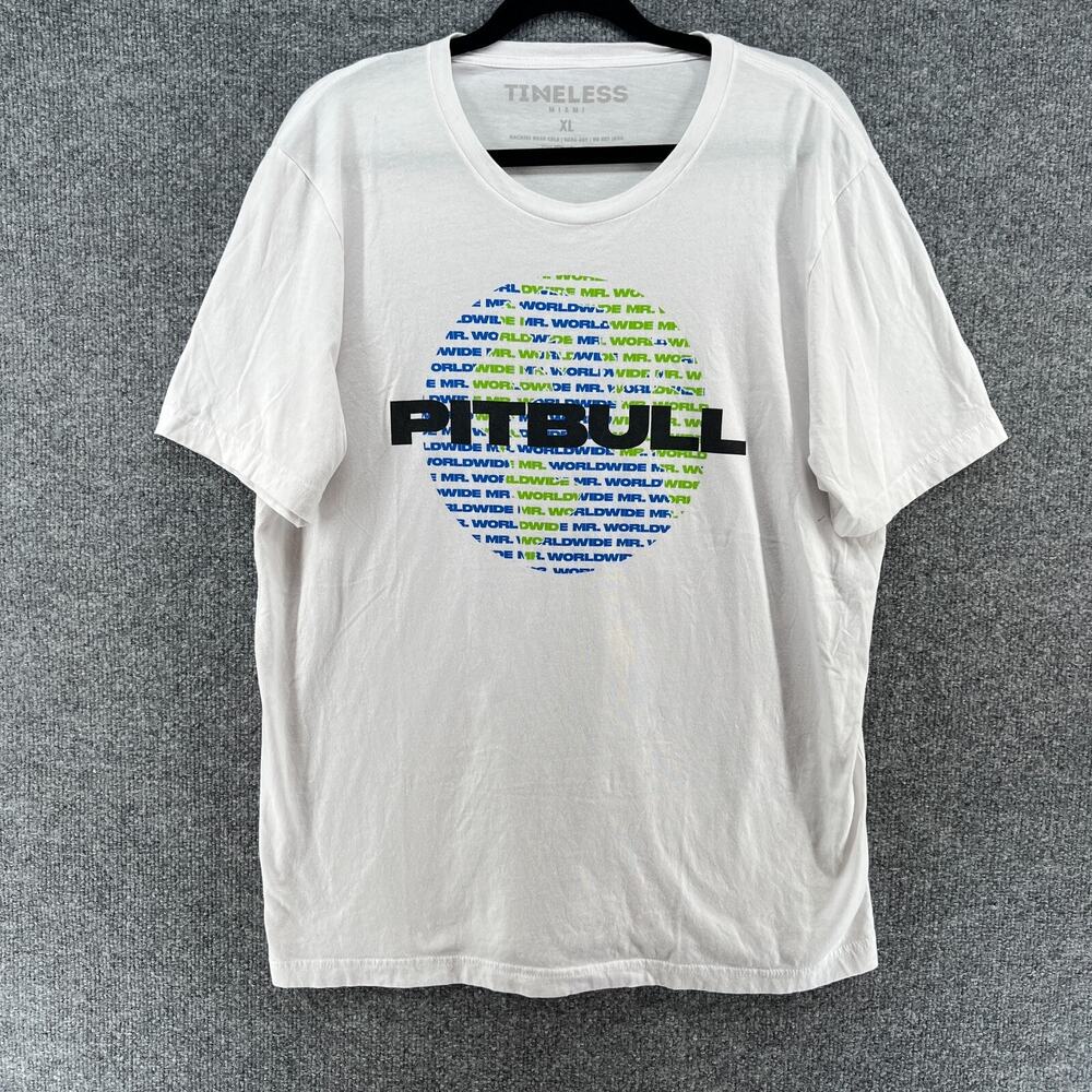 Pitbull Shirt Adult XL White Crewneck‎ Short Sleeve Tshirt Miami Music Mens